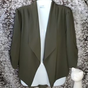 Olive Green Casual Blazer with Sheer Back